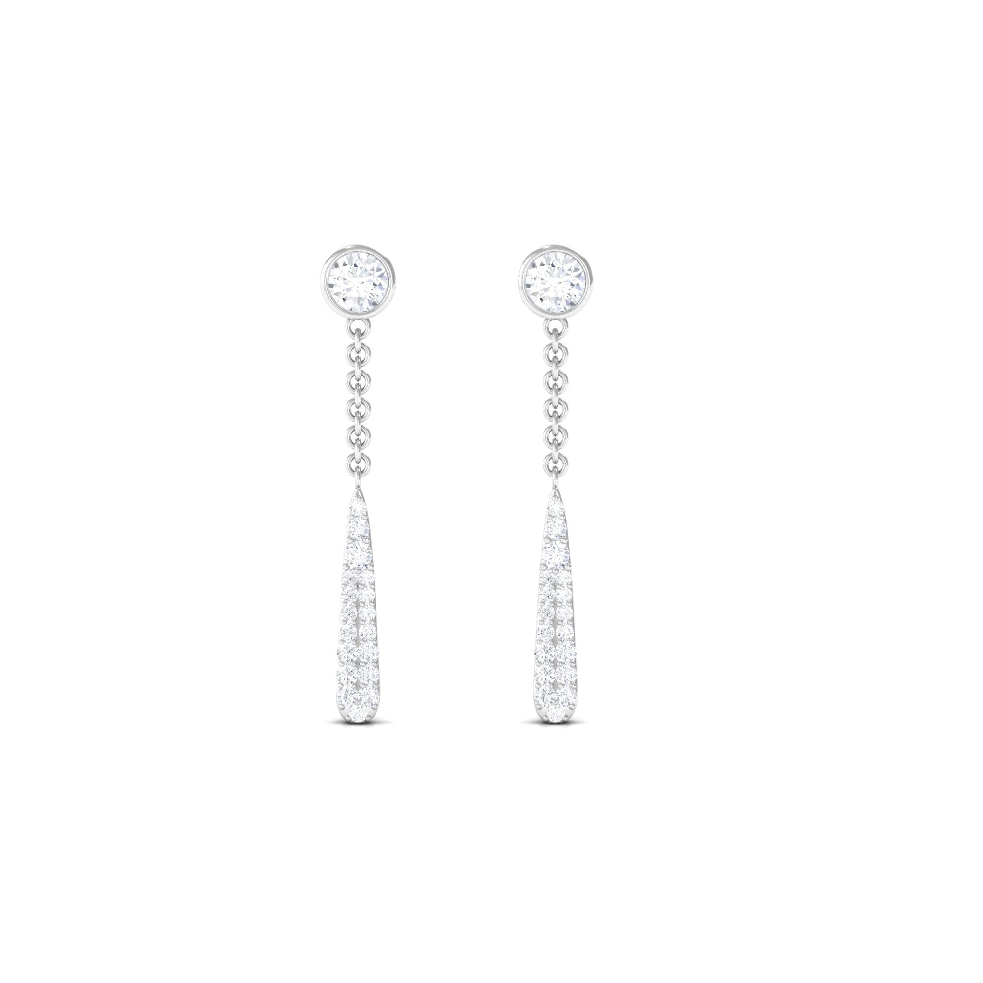 Certified Moissanite Chain Dangle Earrings with Screw Back