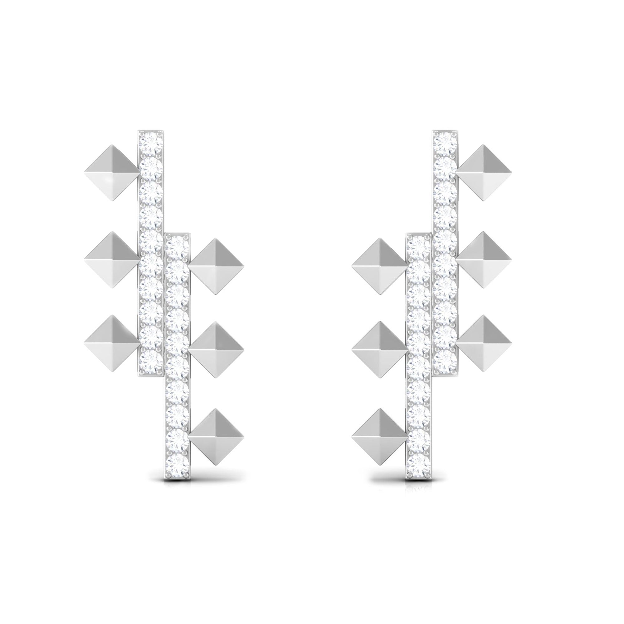 Art Deco Inspired Pave Moissanite Bar Stud Earrings