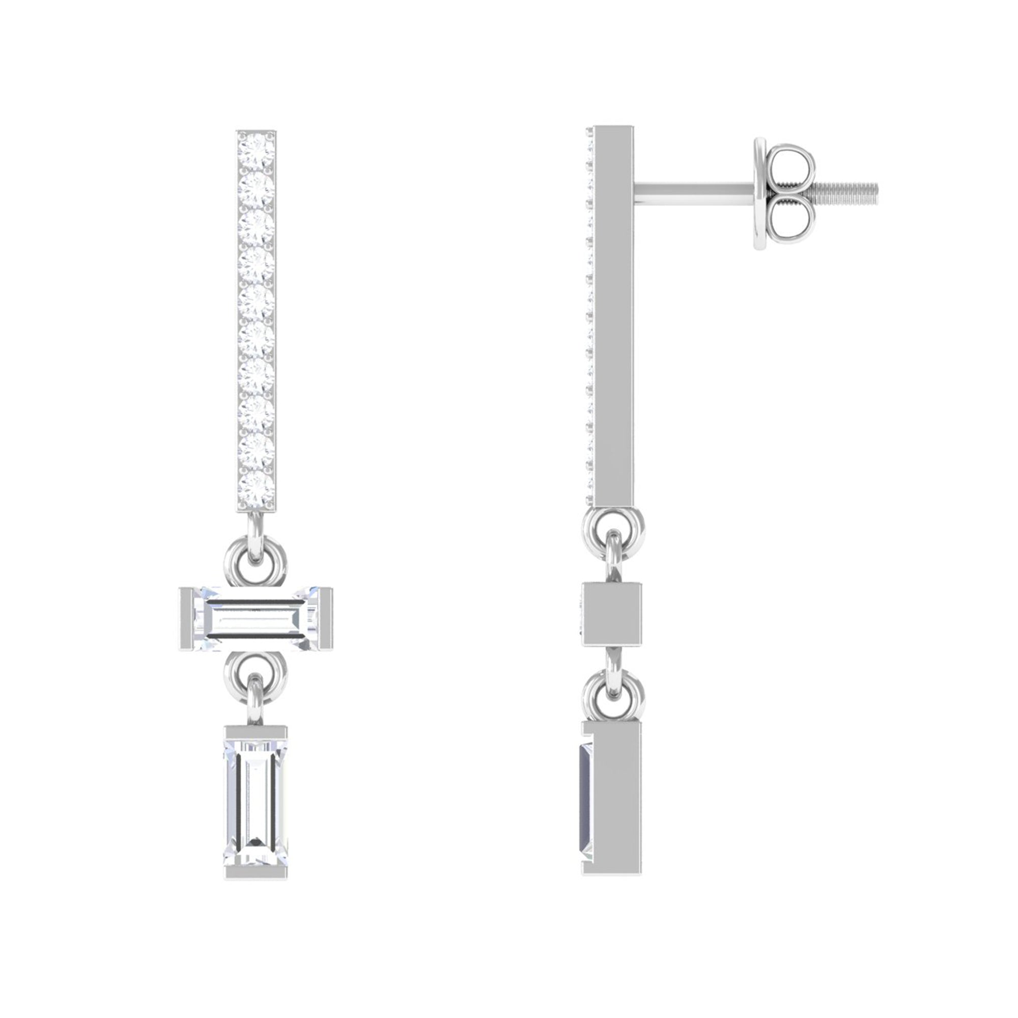 Certified Moissanite Dangle Drop Earrings with Screw Back