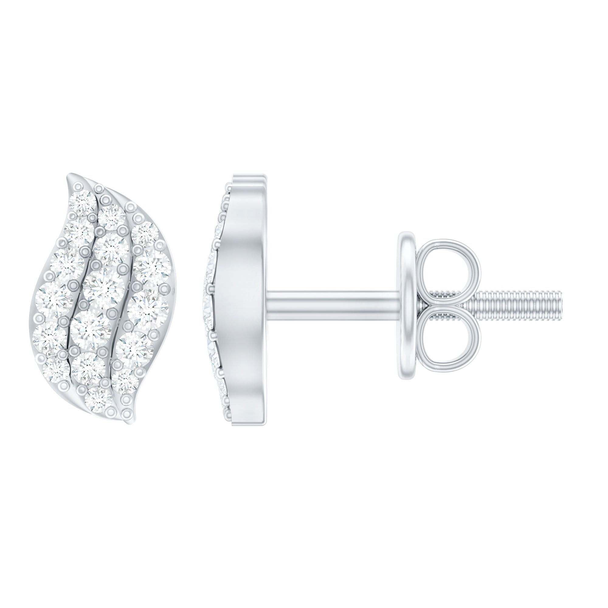 Certified Moissanite Leaf Stud Earrings in Pave Setting