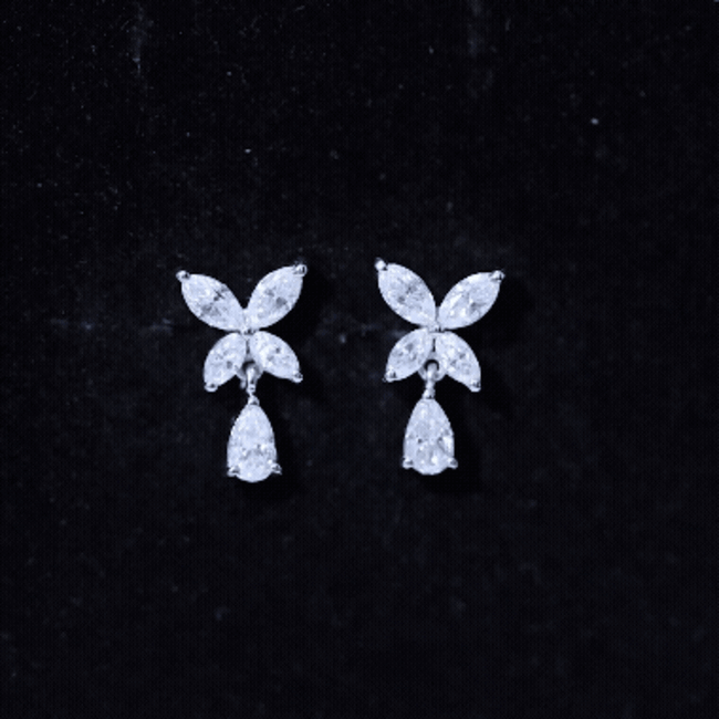 Marquise and Pear Cut Moissanite Flower Drop Earrings