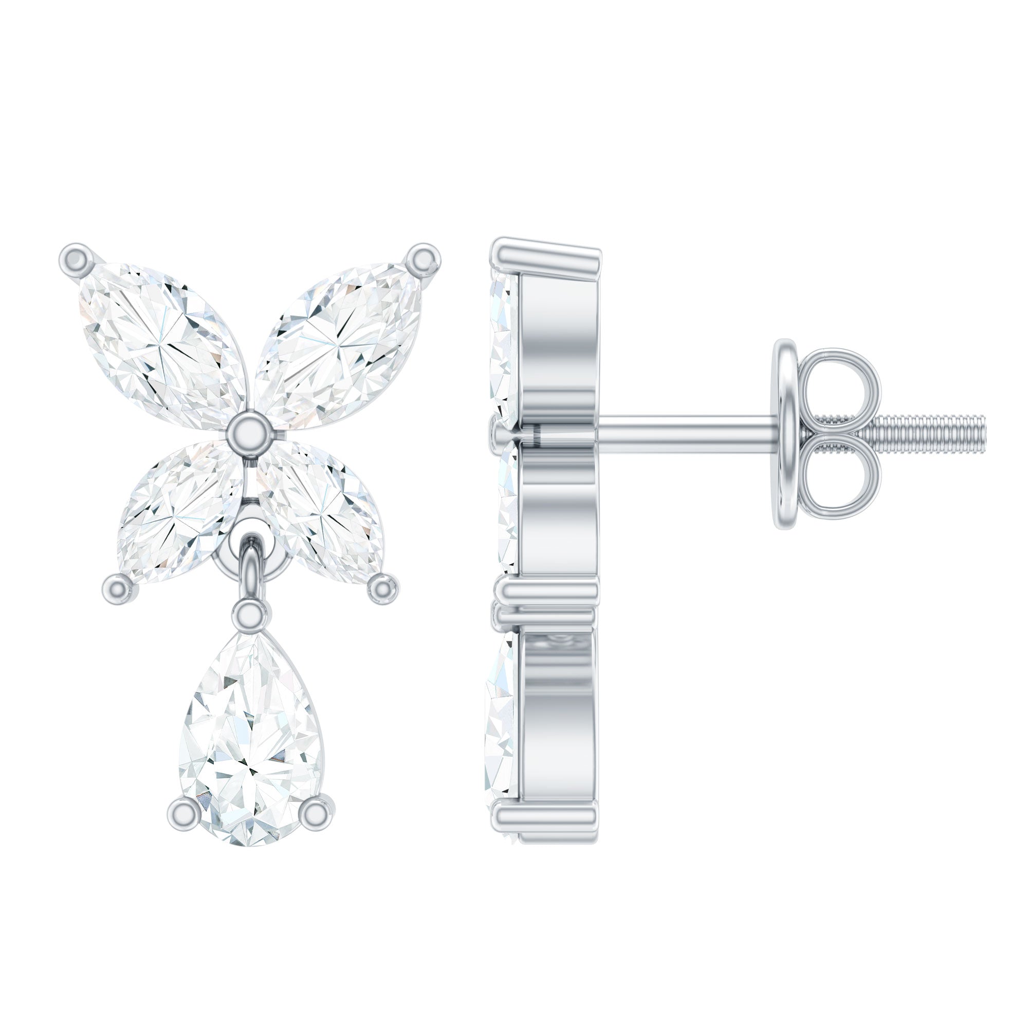 Marquise and Pear Cut Moissanite Flower Drop Earrings