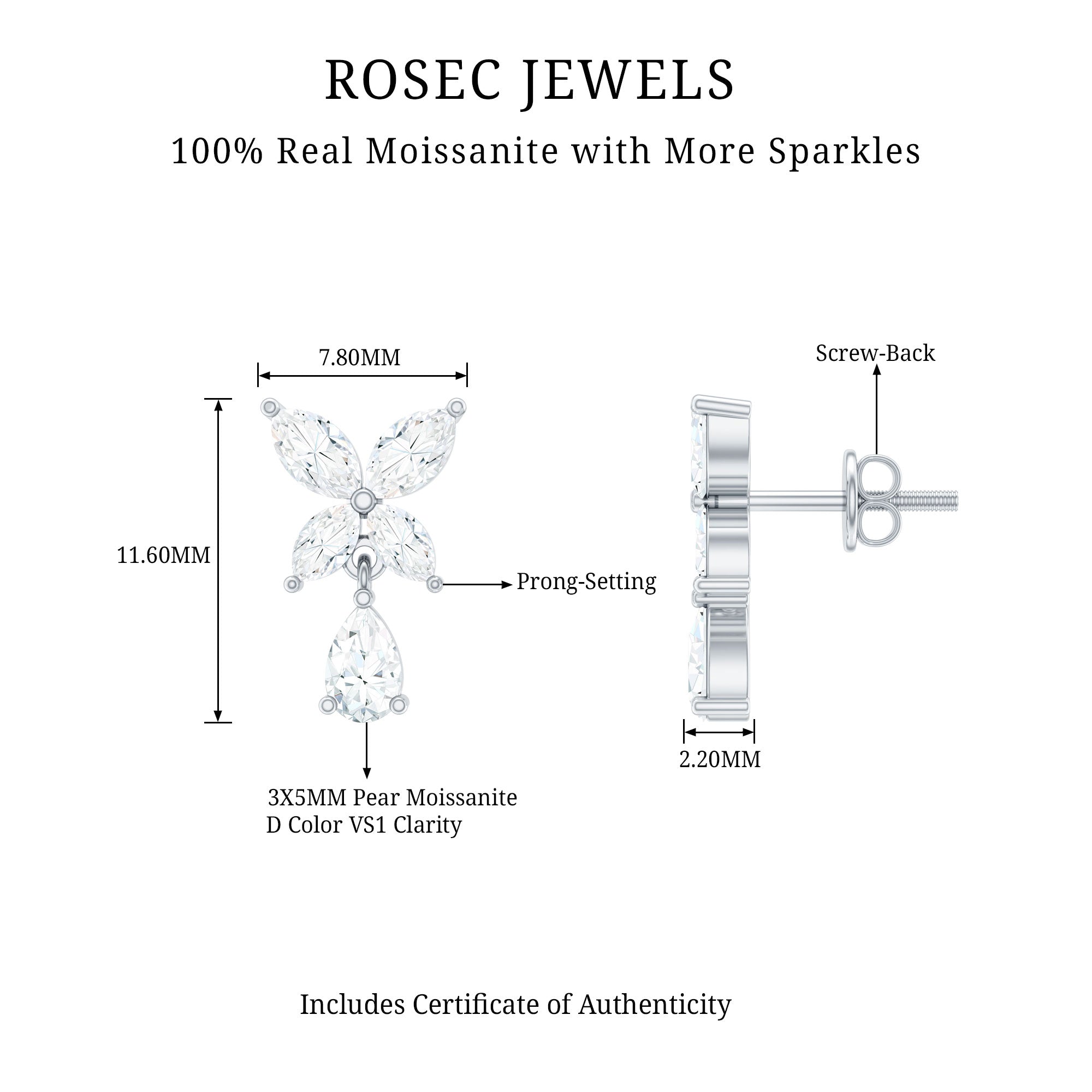 Marquise and Pear Cut Moissanite Flower Drop Earrings
