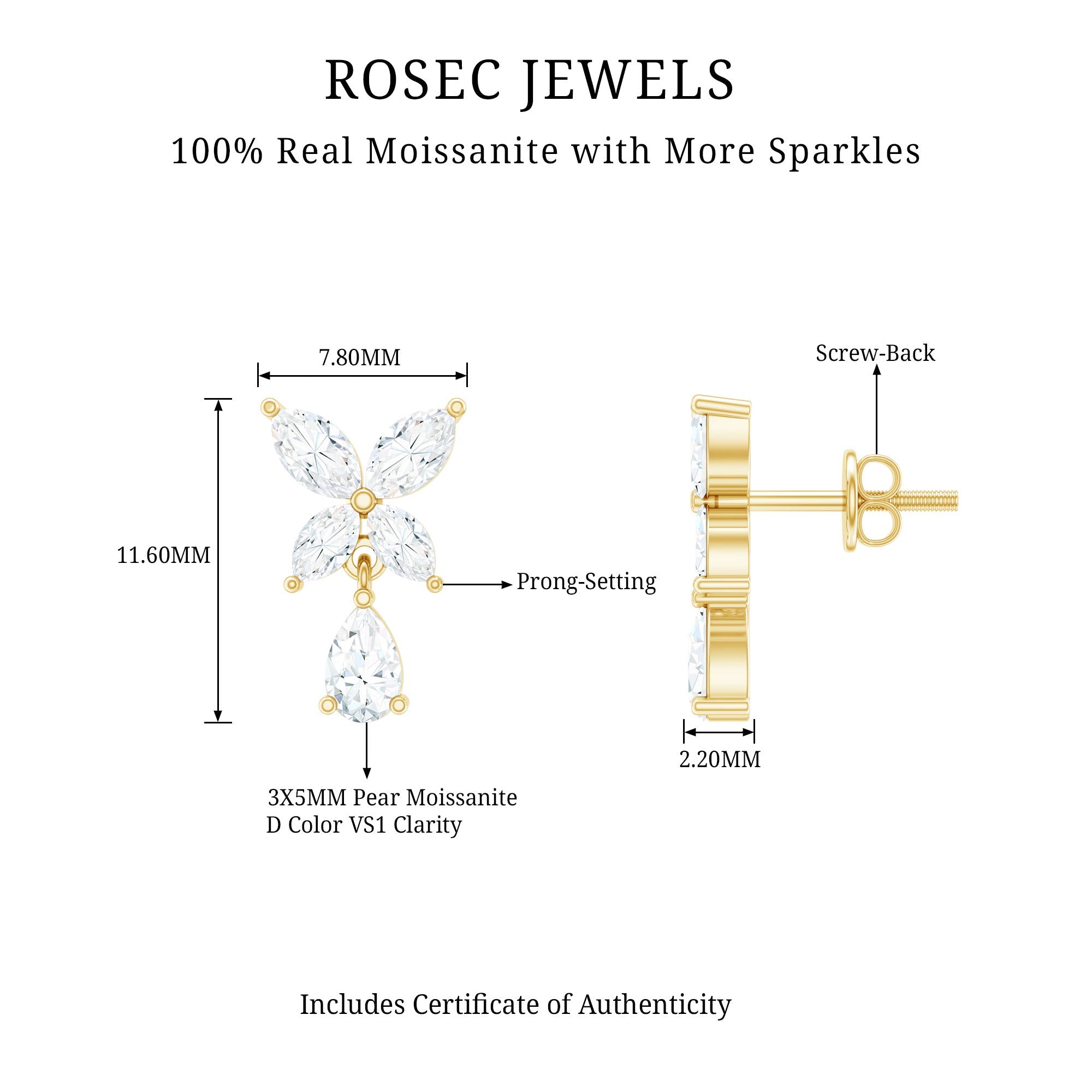 Marquise and Pear Cut Moissanite Flower Drop Earrings