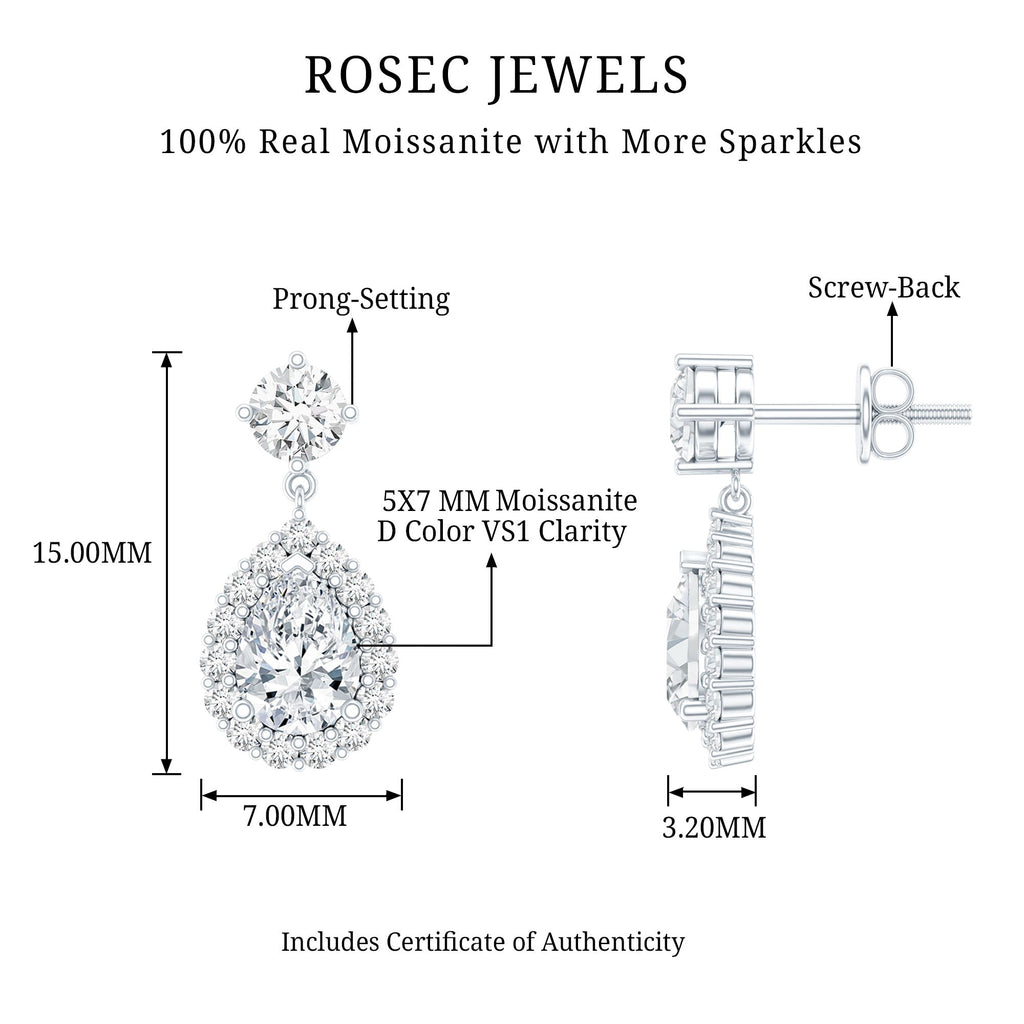 2.50 CT Moissanite Teardrop Bridal Earrings in Silver