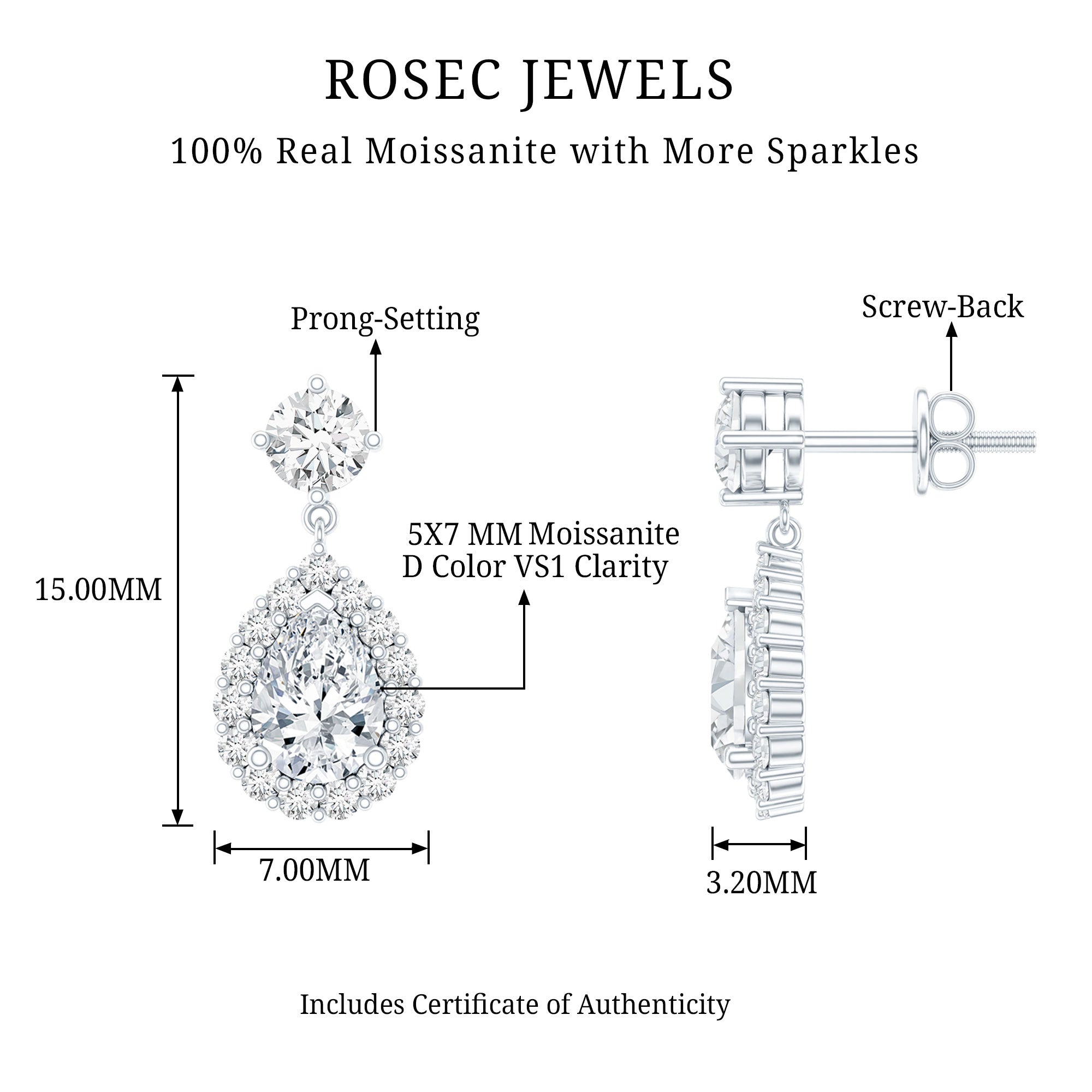 2.50 CT Moissanite Teardrop Bridal Earrings in Silver