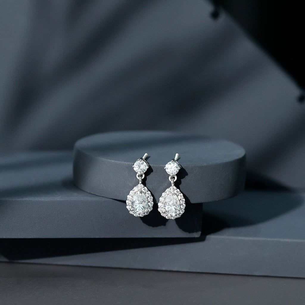 1.5 Carat Moissanite Bridal Dangle Earrings in Prong Setting