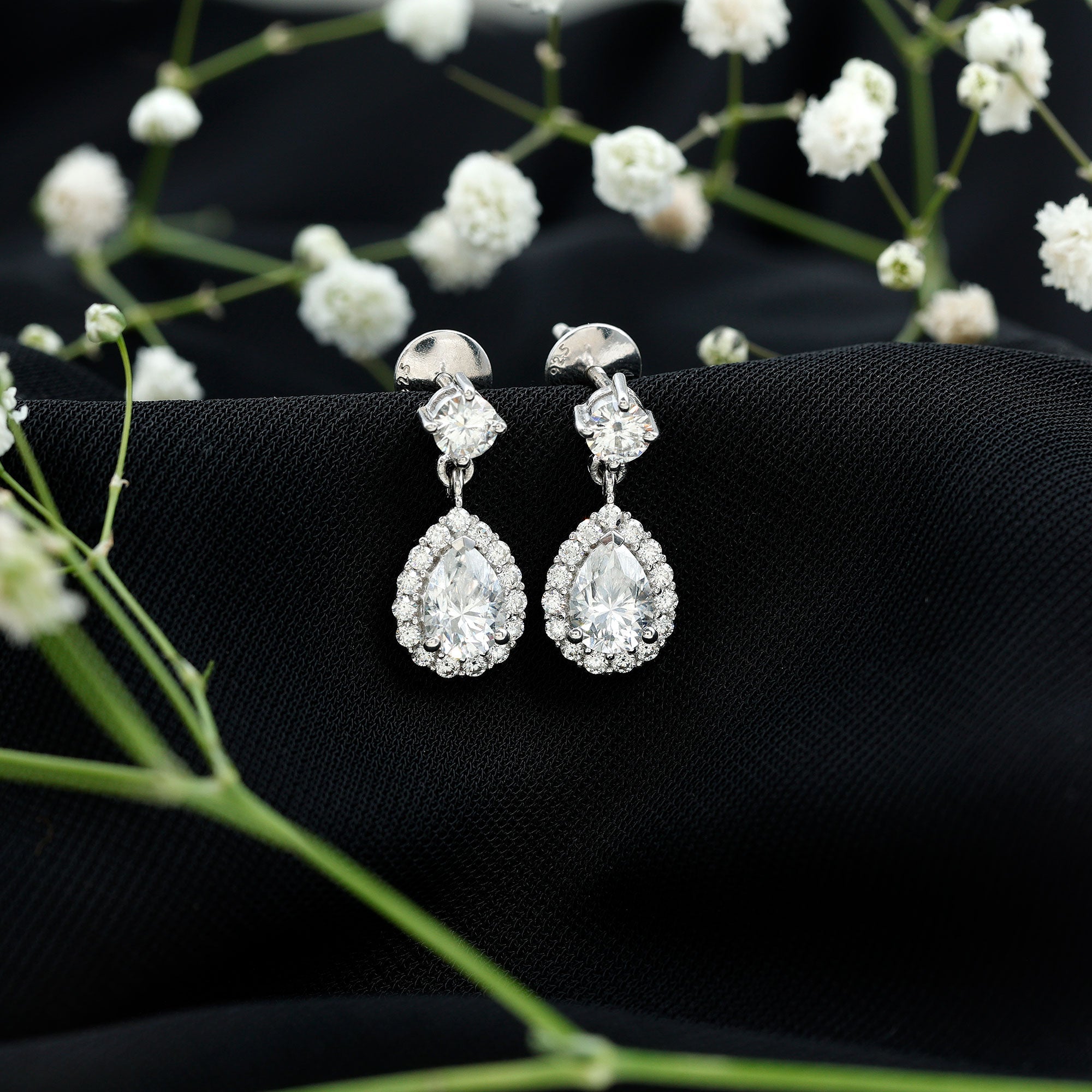 2.50 CT Moissanite Teardrop Bridal Earrings in Silver