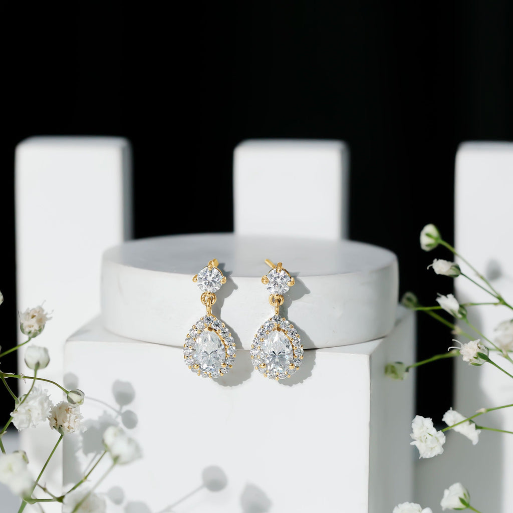 1.5 Carat Moissanite Bridal Dangle Earrings in Prong Setting