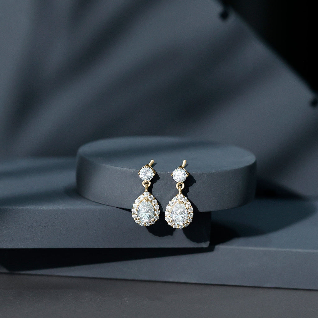 1.5 Carat Moissanite Bridal Dangle Earrings in Prong Setting