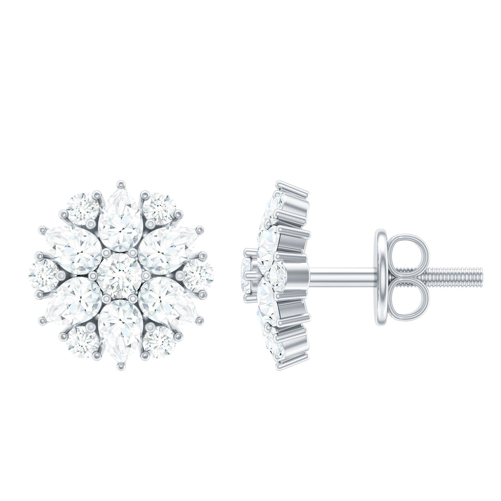 Certified Moissanite Flower Stud Earrings with Screw Back