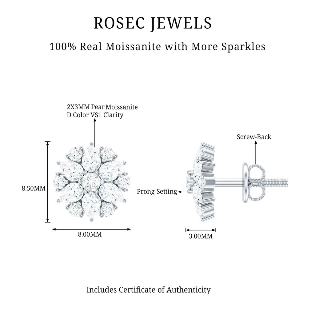Certified Moissanite Flower Stud Earrings with Screw Back