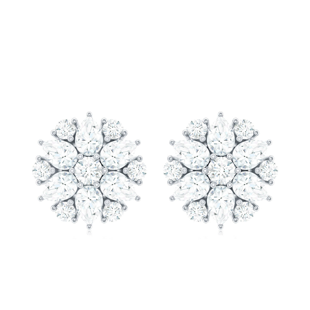 Certified Moissanite Flower Stud Earrings with Screw Back