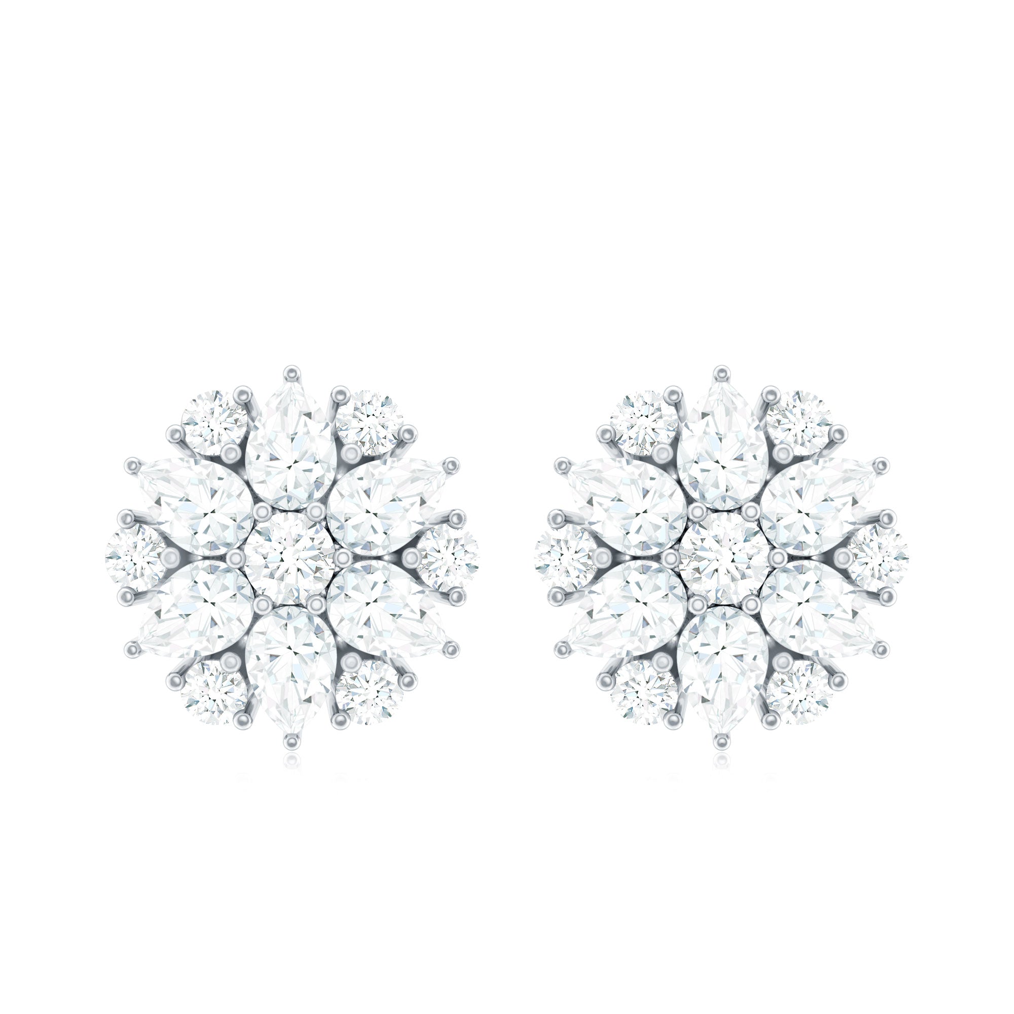 Certified Moissanite Flower Stud Earrings with Screw Back