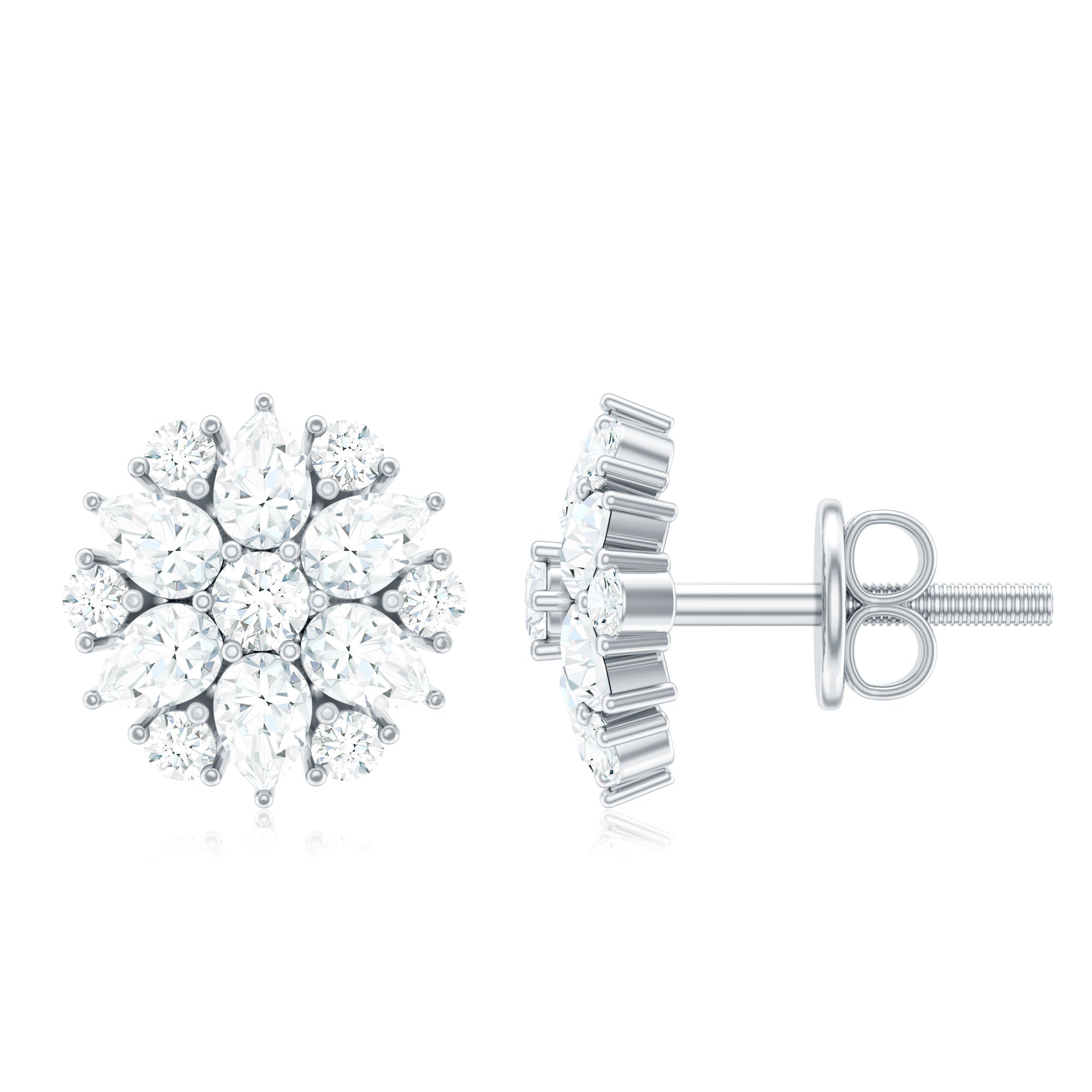 Certified Moissanite Flower Stud Earrings with Screw Back