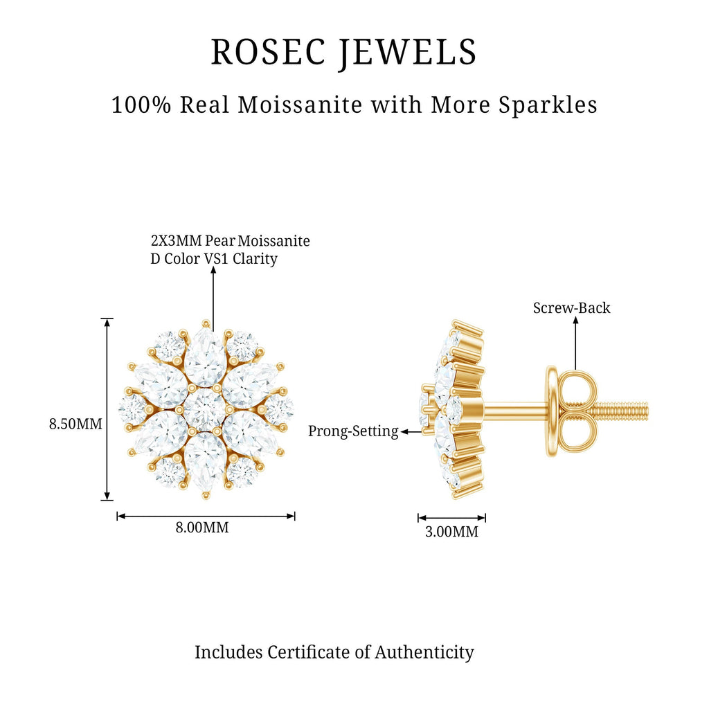 Certified Moissanite Flower Stud Earrings with Screw Back