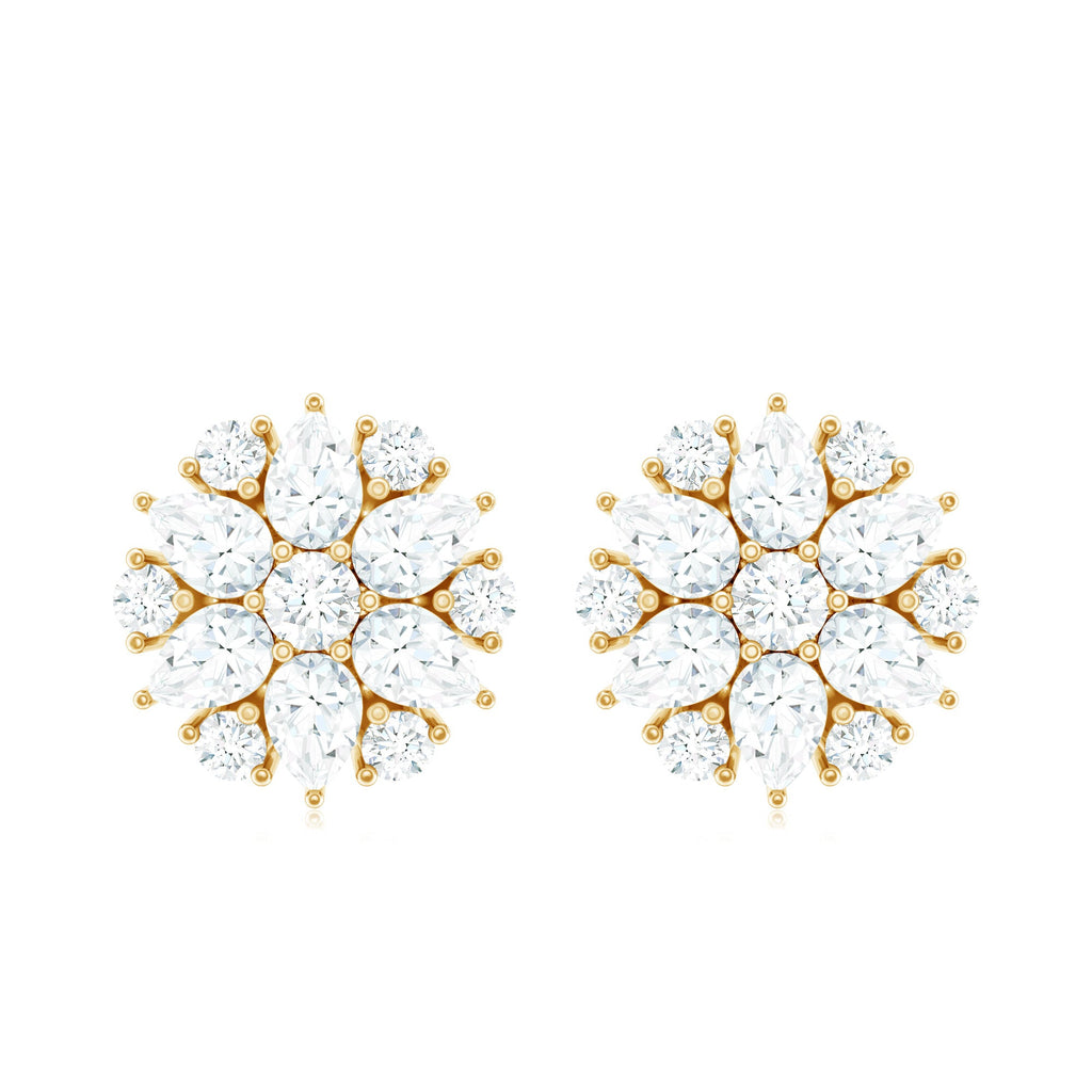 Certified Moissanite Flower Stud Earrings with Screw Back