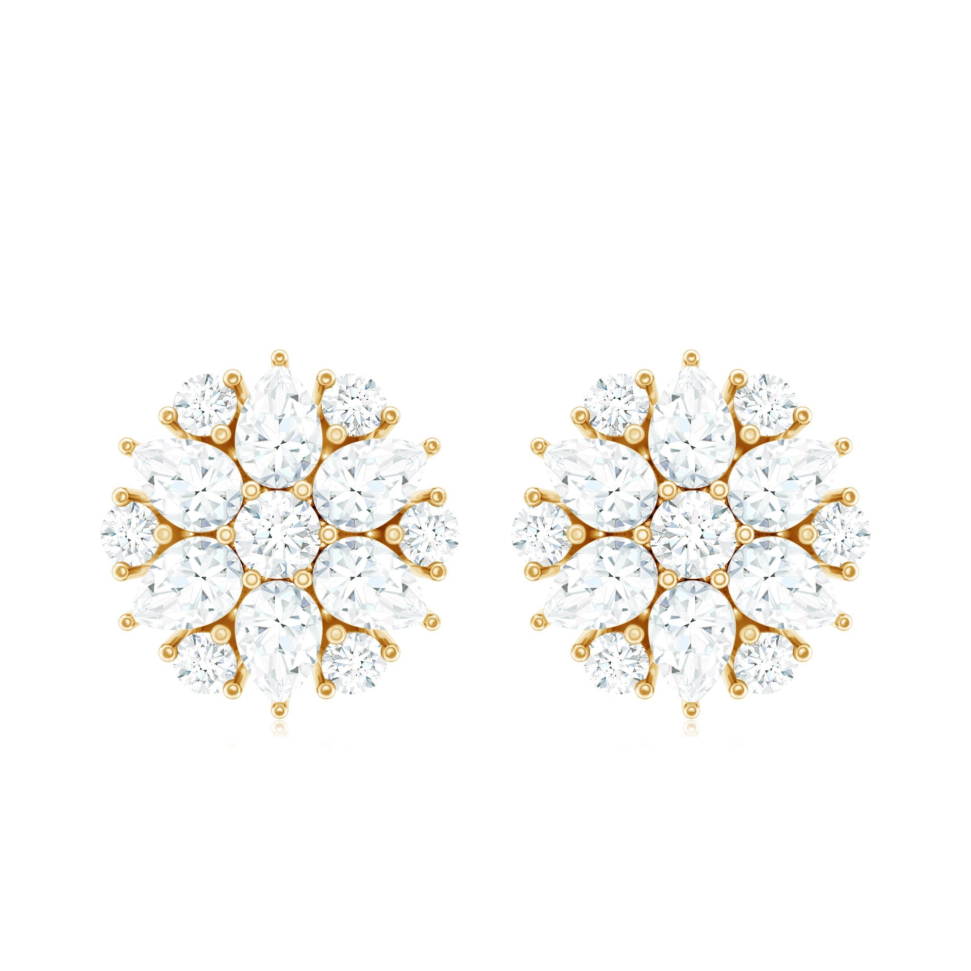 Certified Moissanite Flower Stud Earrings with Screw Back