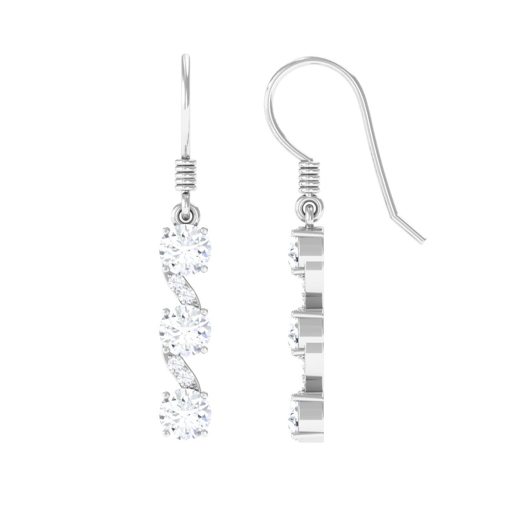 Round Moissanite Three Stone Dangle Drop Earrings