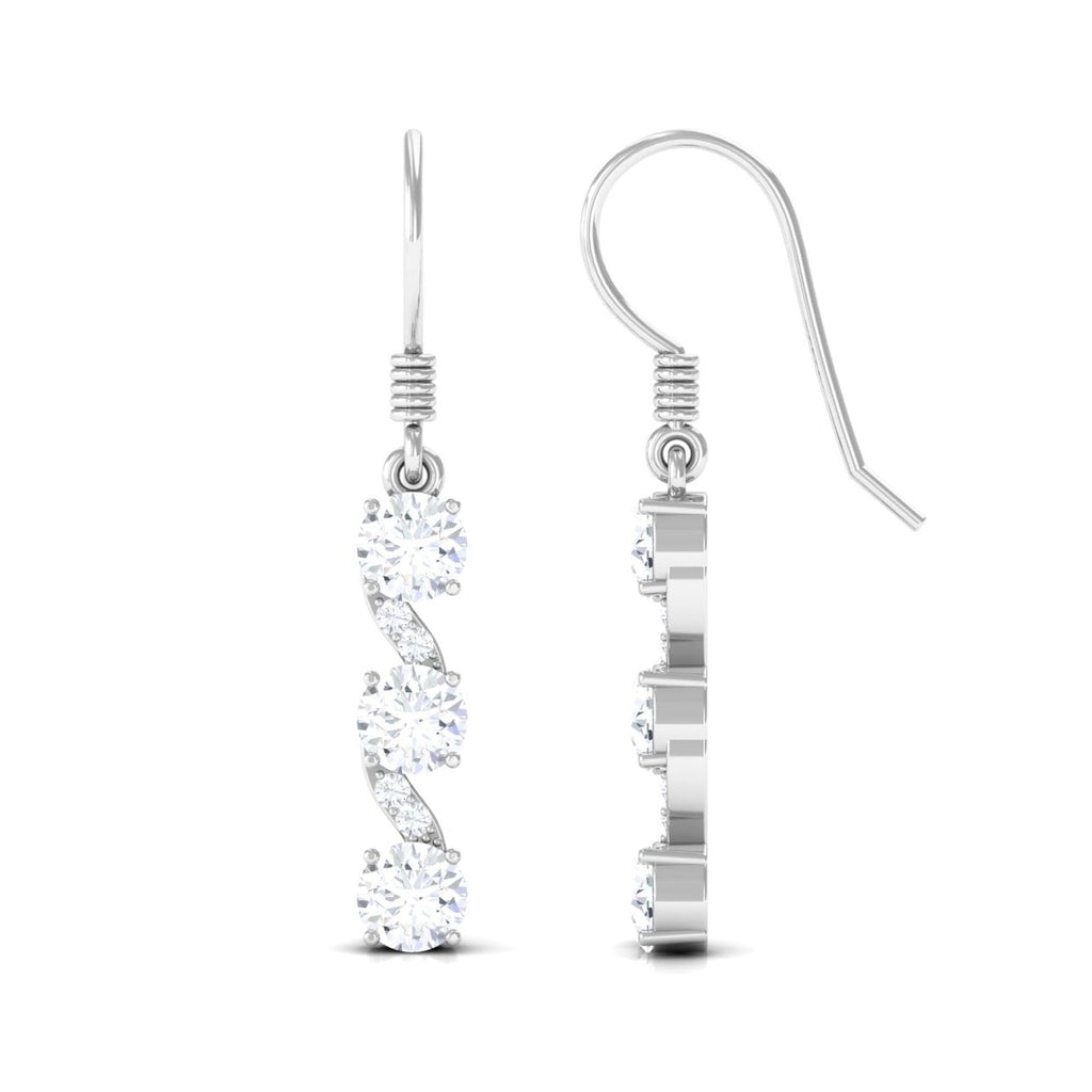 Round Moissanite Three Stone Dangle Drop Earrings