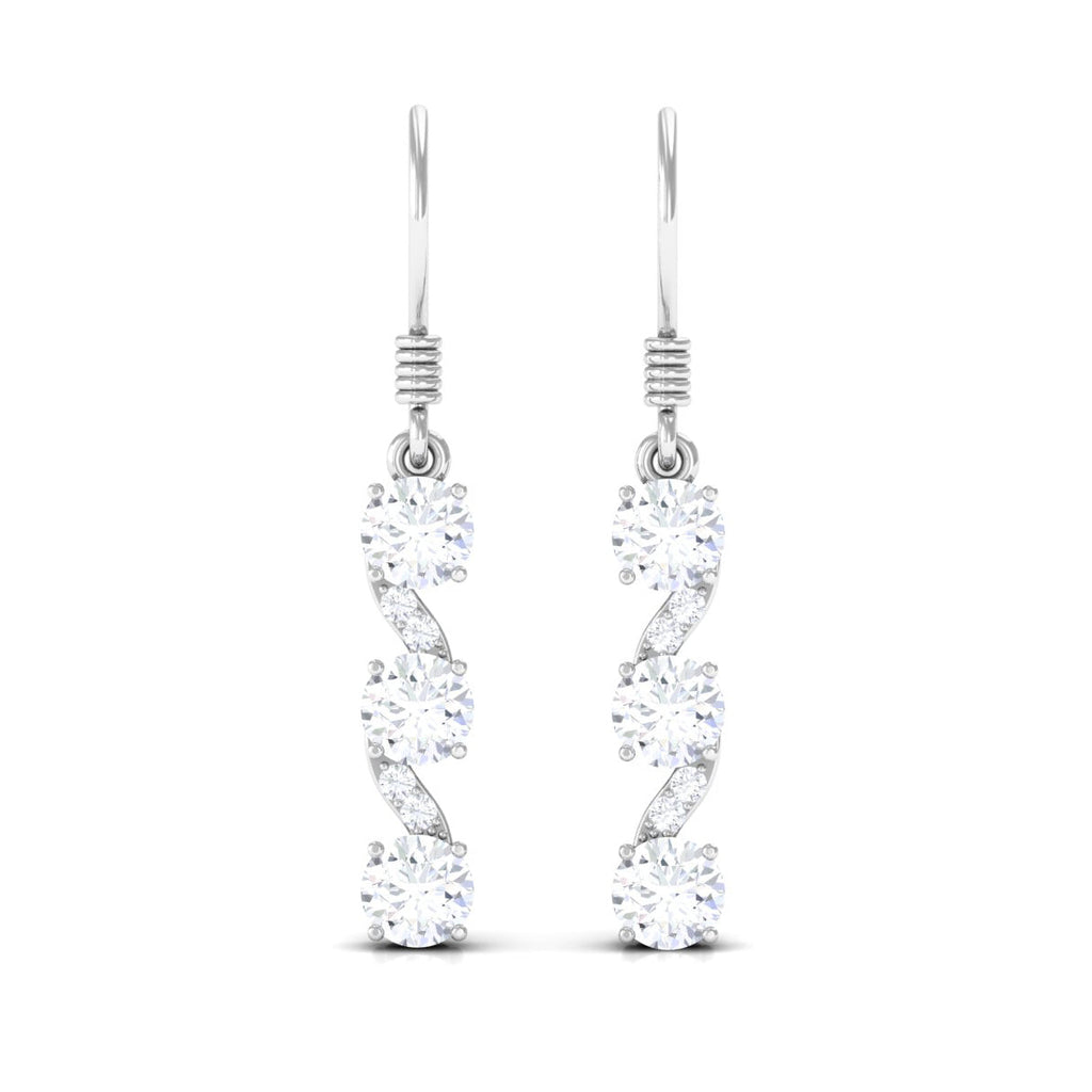 Round Moissanite Three Stone Dangle Drop Earrings
