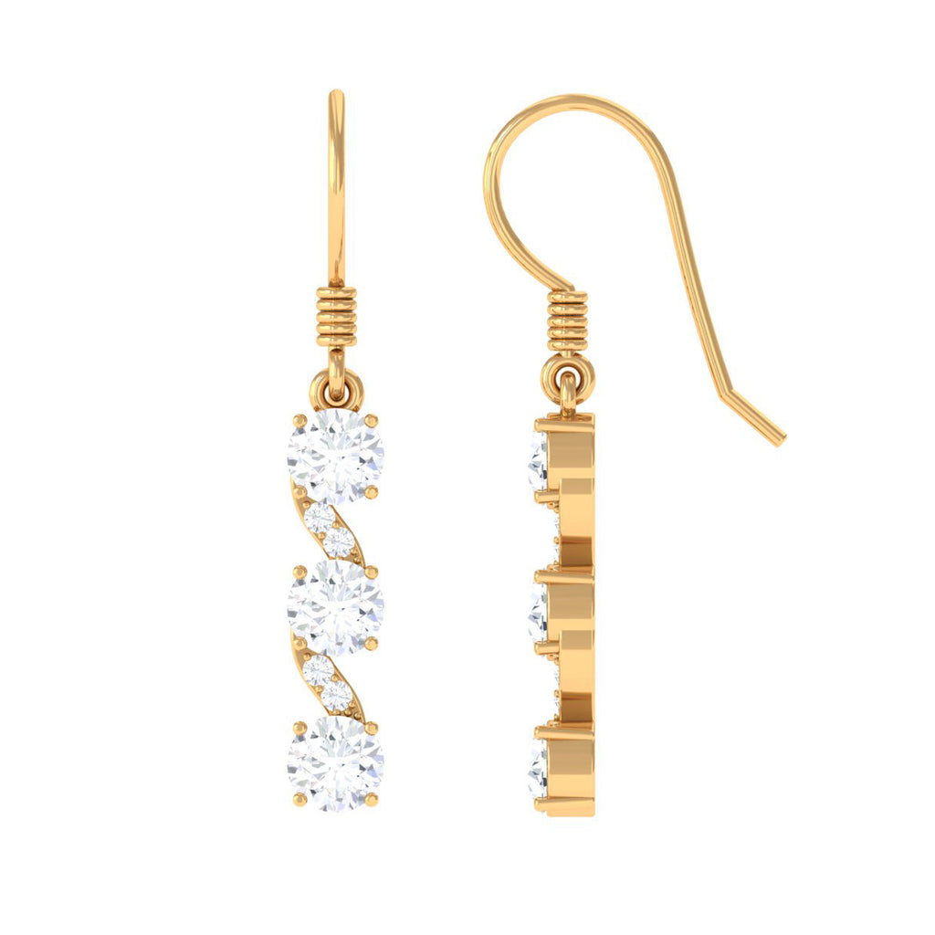 Round Moissanite Three Stone Dangle Drop Earrings