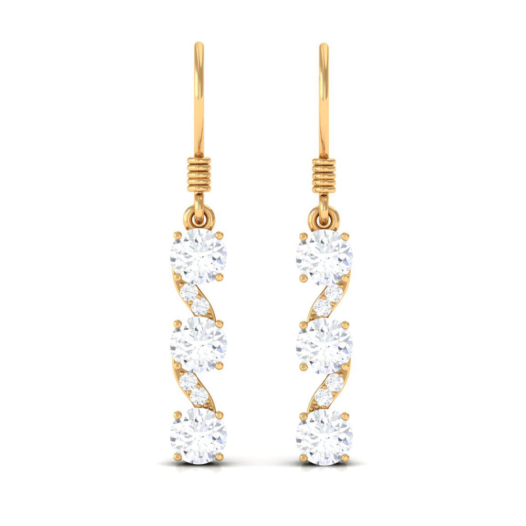 Round Moissanite Three Stone Dangle Drop Earrings