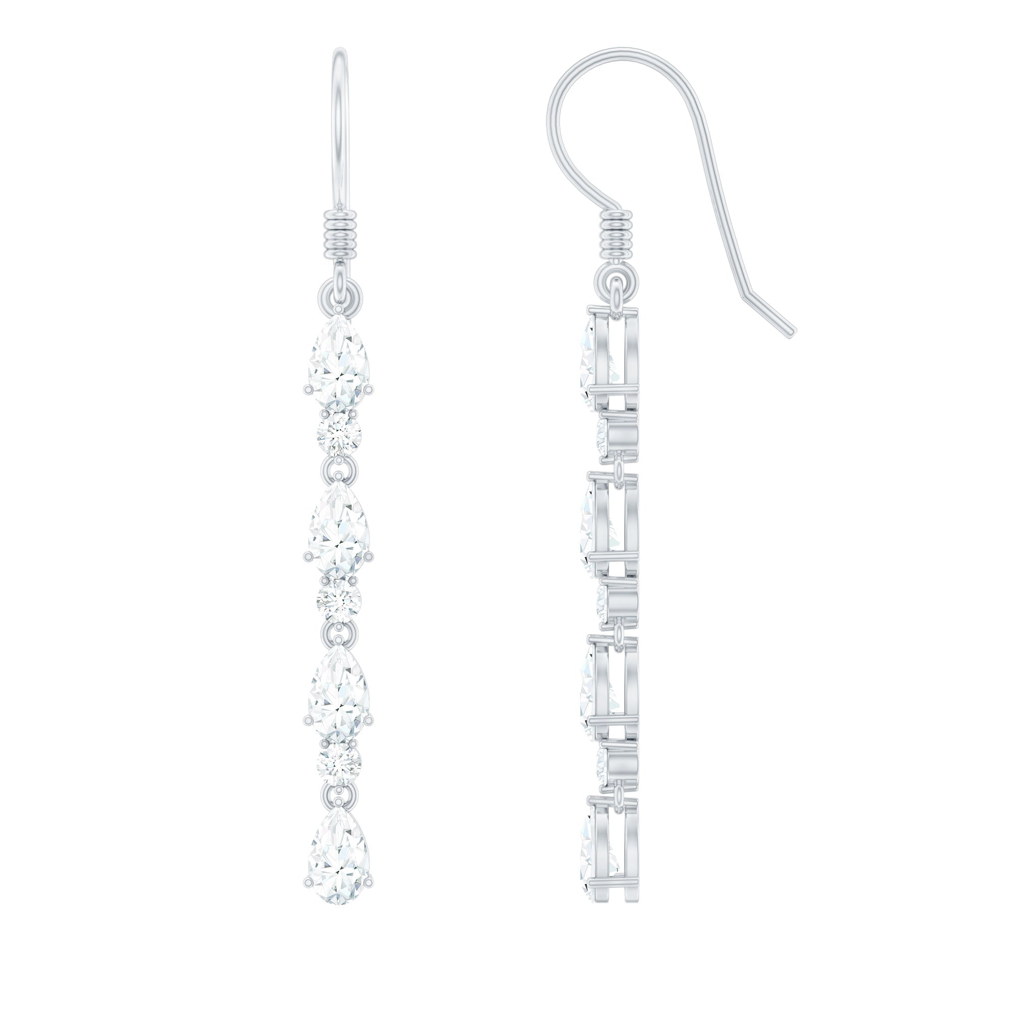 Pear and Round Cut Moissanite Dangle Earrings with Fish Hook