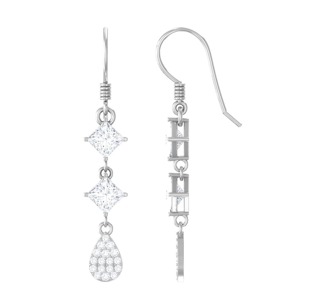 Certified Moissanite Dangle Earrings with Fish Hook