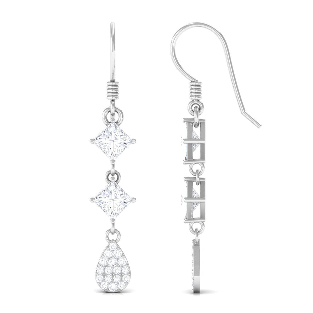 Certified Moissanite Dangle Earrings with Fish Hook