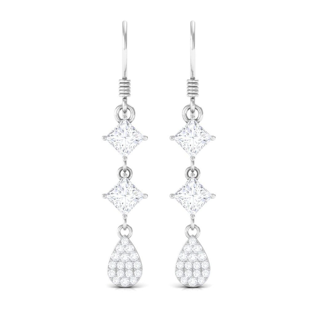 Certified Moissanite Dangle Earrings with Fish Hook