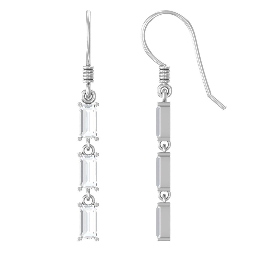 Certified Baguette Moissanite 3 Stone Dangle Earrings with Fish Hook