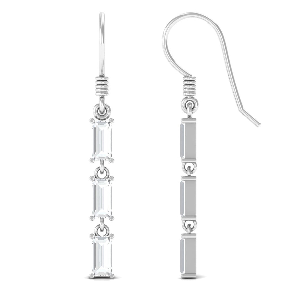 Certified Baguette Moissanite 3 Stone Dangle Earrings with Fish Hook