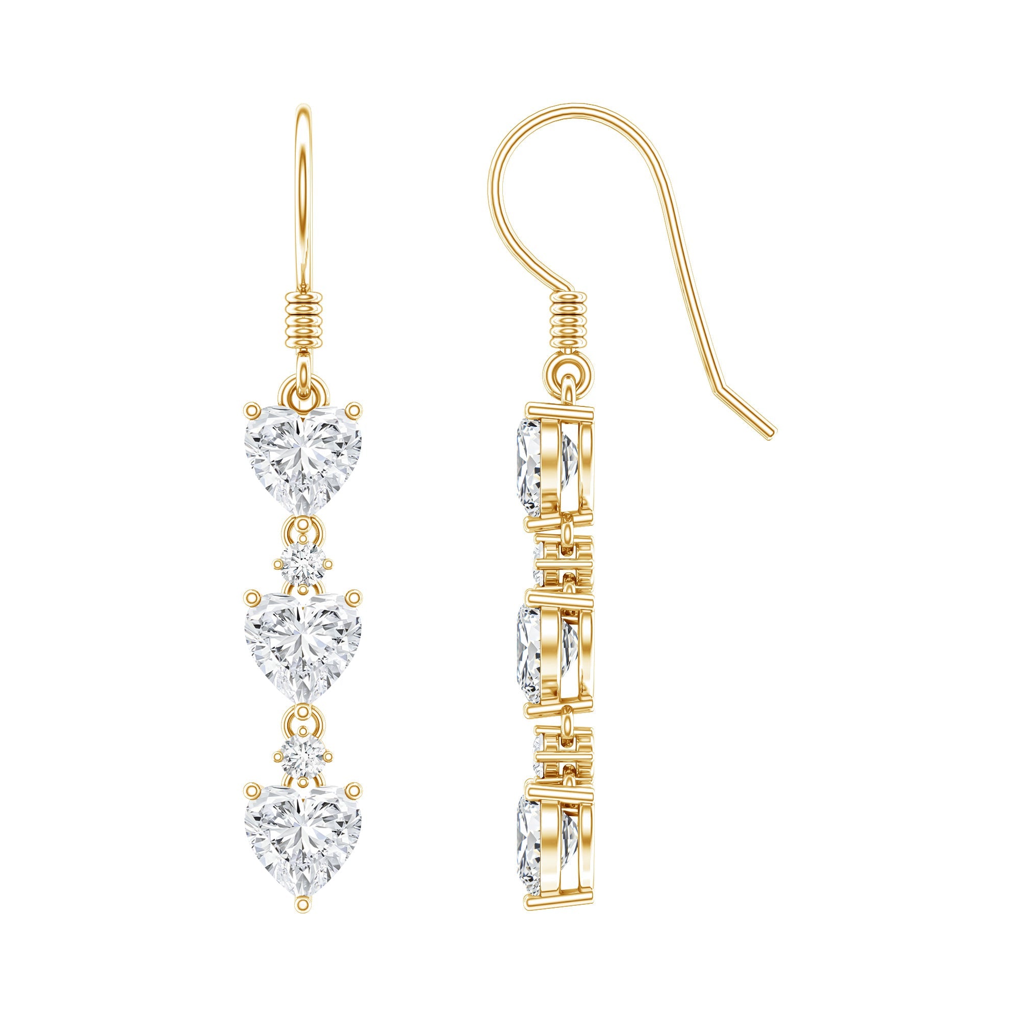 Heart and Round Shape Moissanite Dangle Earrings