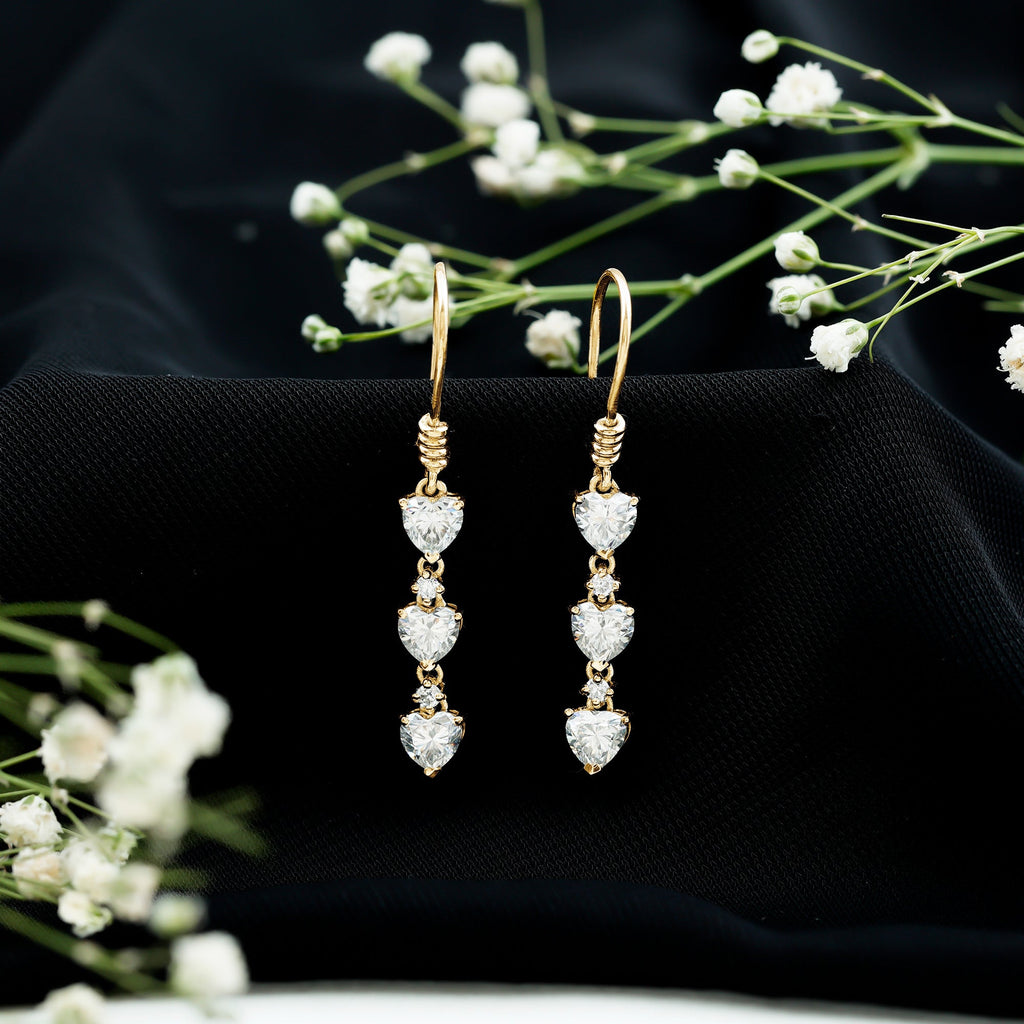 Heart and Round Shape Moissanite Dangle Earrings