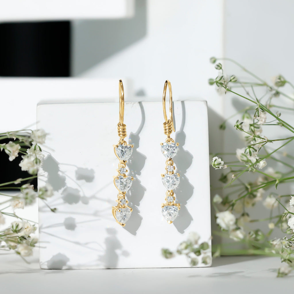 Heart and Round Shape Moissanite Dangle Earrings