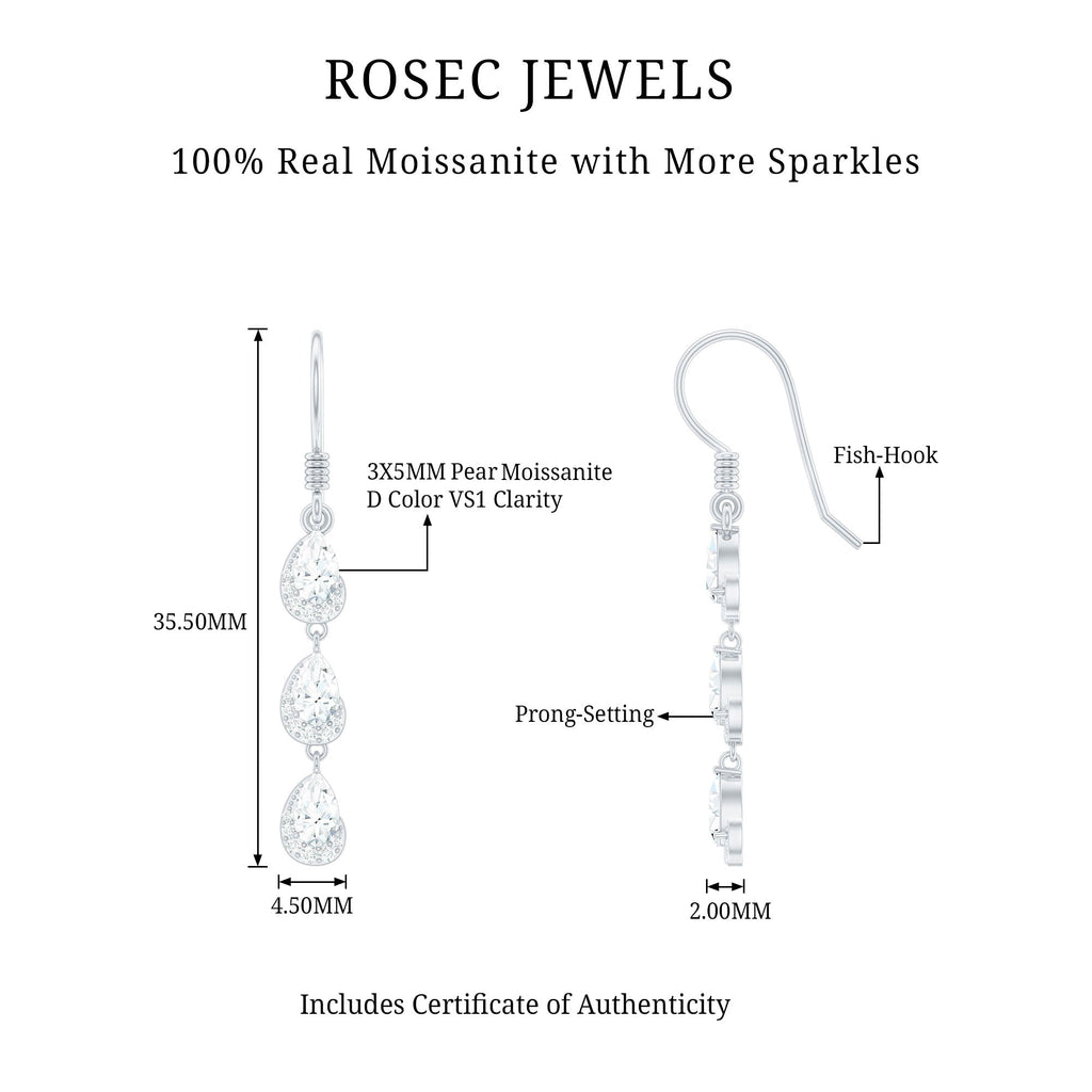 Certified Moissanite Dangling Wedding Earrings for Bride