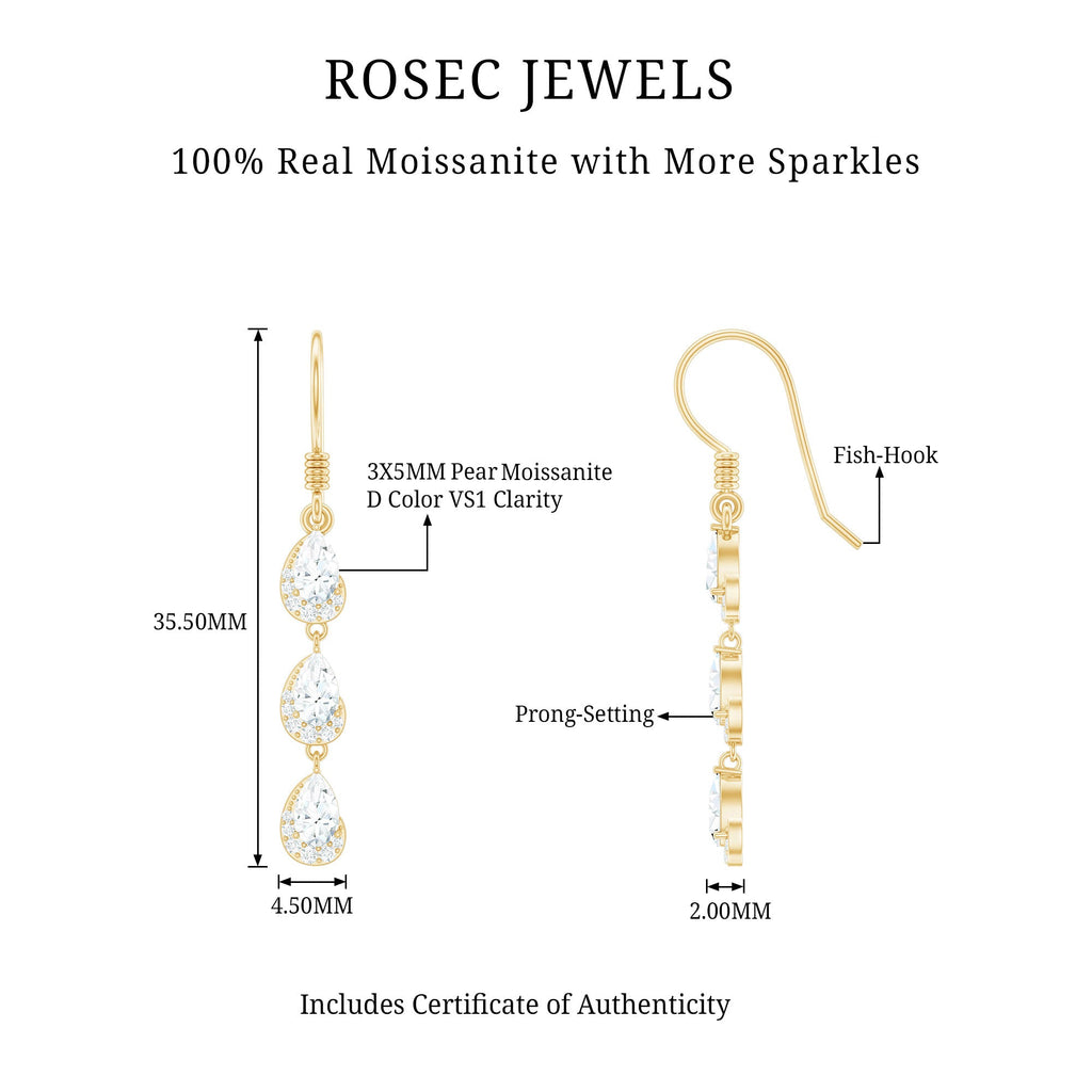 Certified Moissanite Dangling Wedding Earrings for Bride