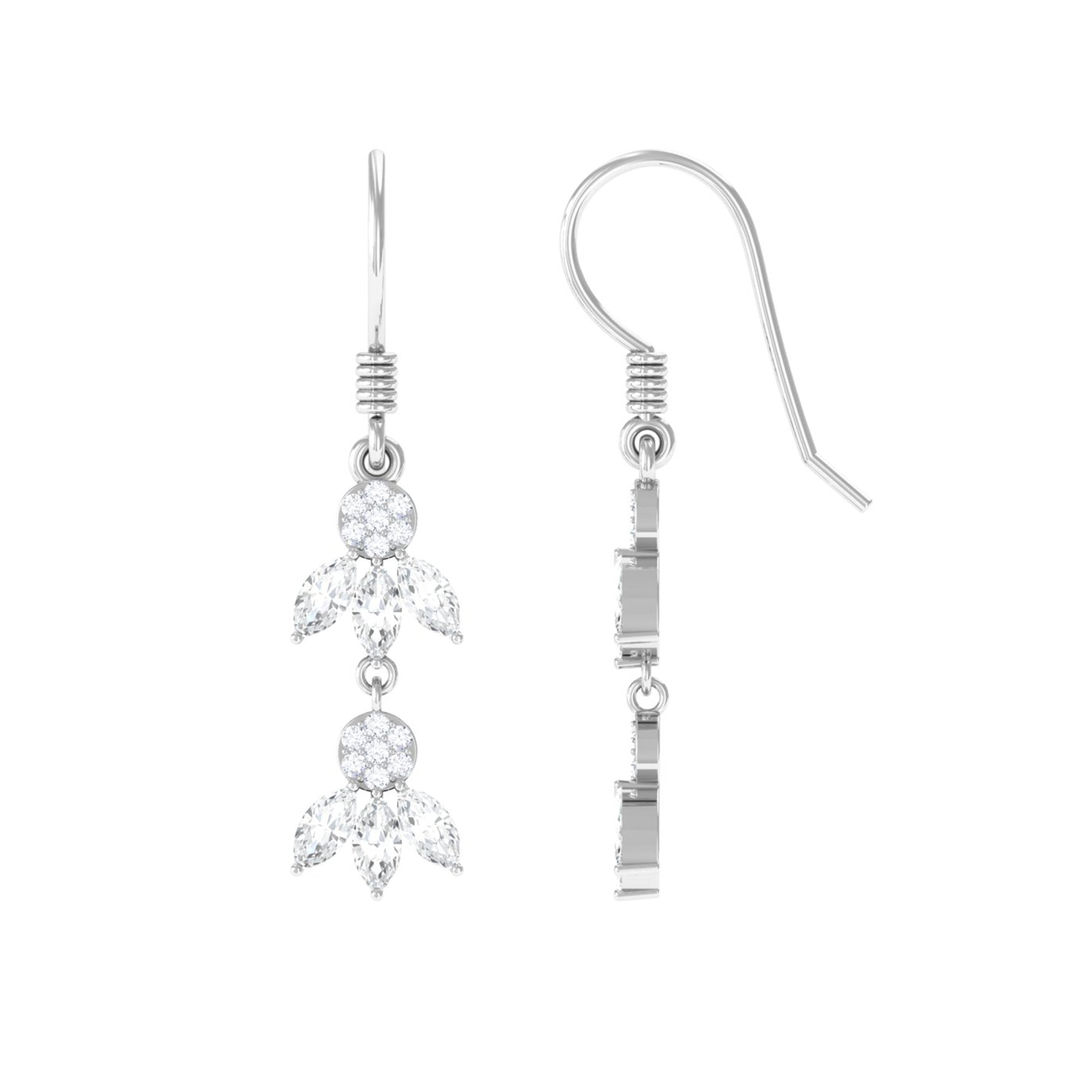 Certified Moissanite Dangling Earrings with Fish Hook