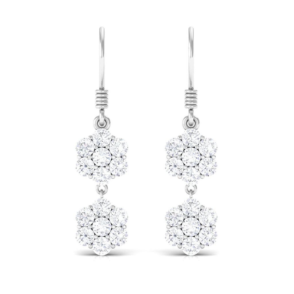 Certified Moissanite Double Flower Dangle Earrings with Fish Hook
