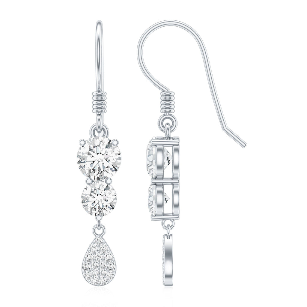 1 Carat Moissanite Dangle Earrings with Fish Hook