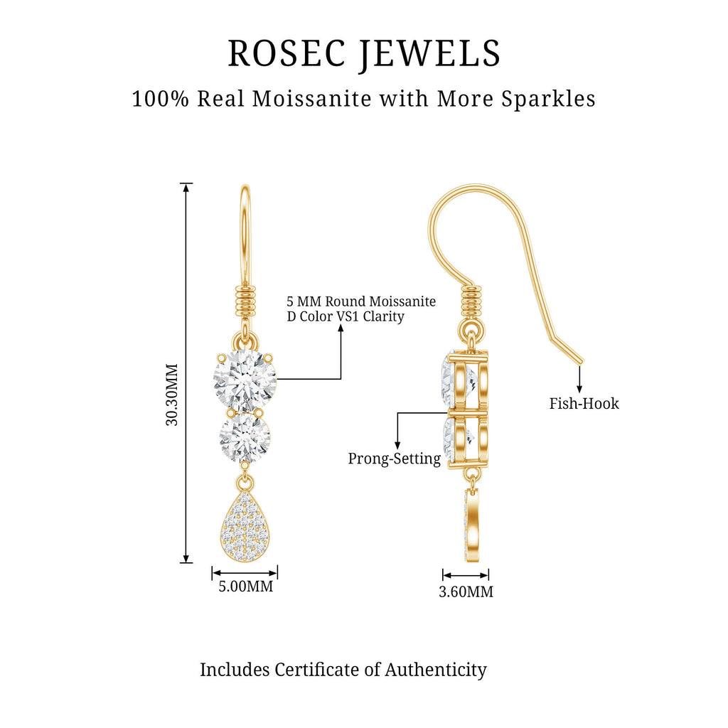 1 Carat Moissanite Dangle Earrings with Fish Hook