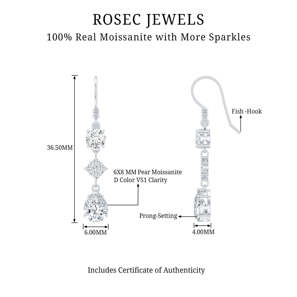 Certified Moissanite Bridal Dangle Earrings with Fish Hook