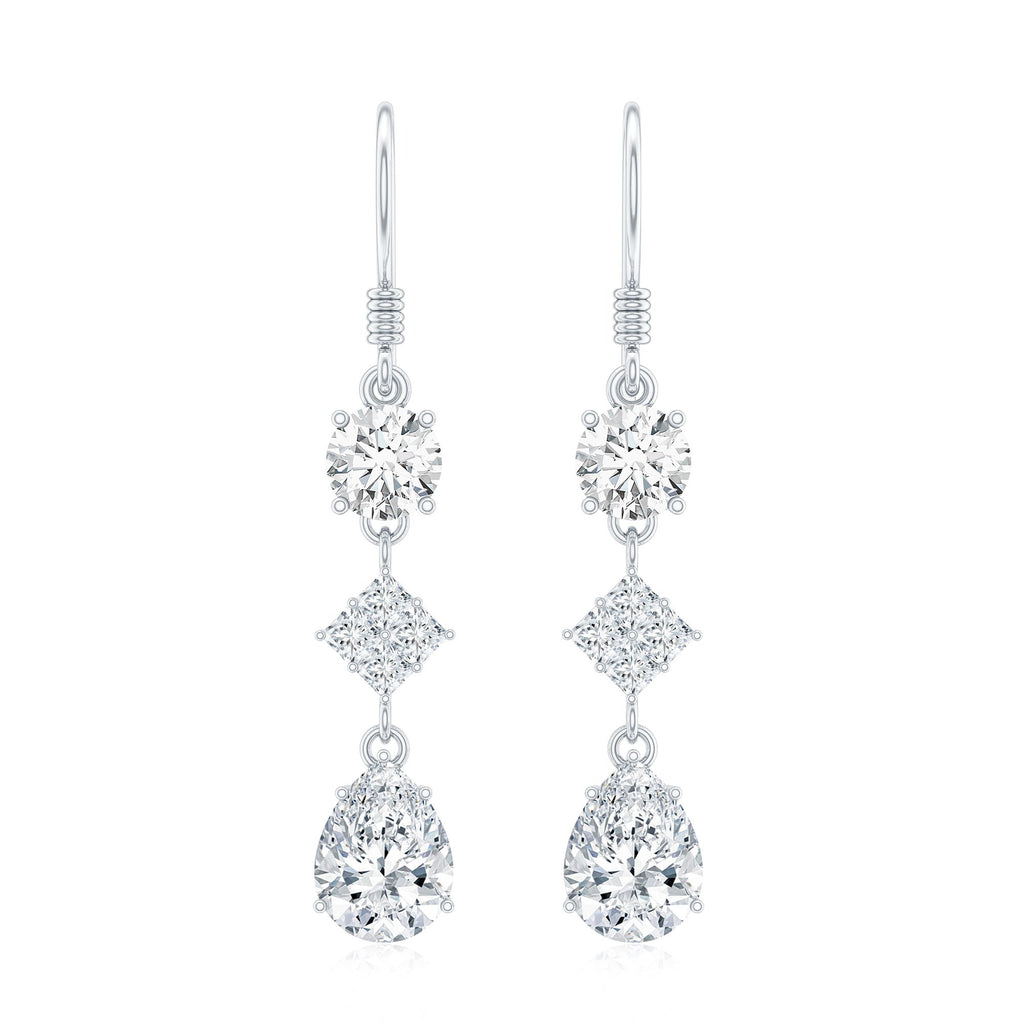 Certified Moissanite Bridal Dangle Earrings with Fish Hook
