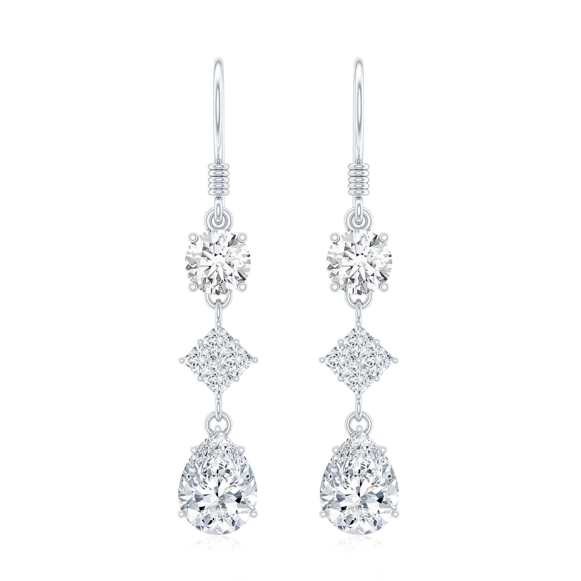 Certified Moissanite Bridal Dangle Earrings with Fish Hook