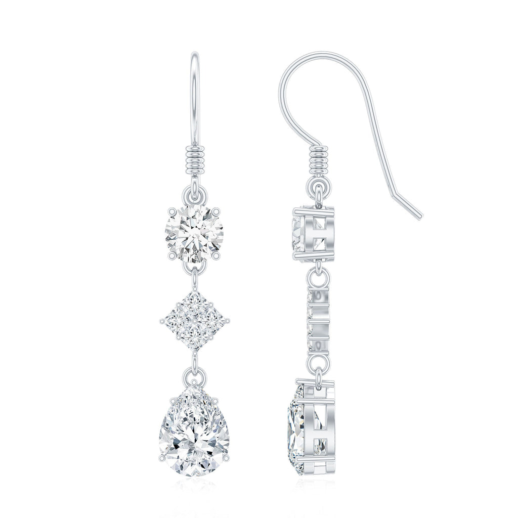 Certified Moissanite Bridal Dangle Earrings with Fish Hook