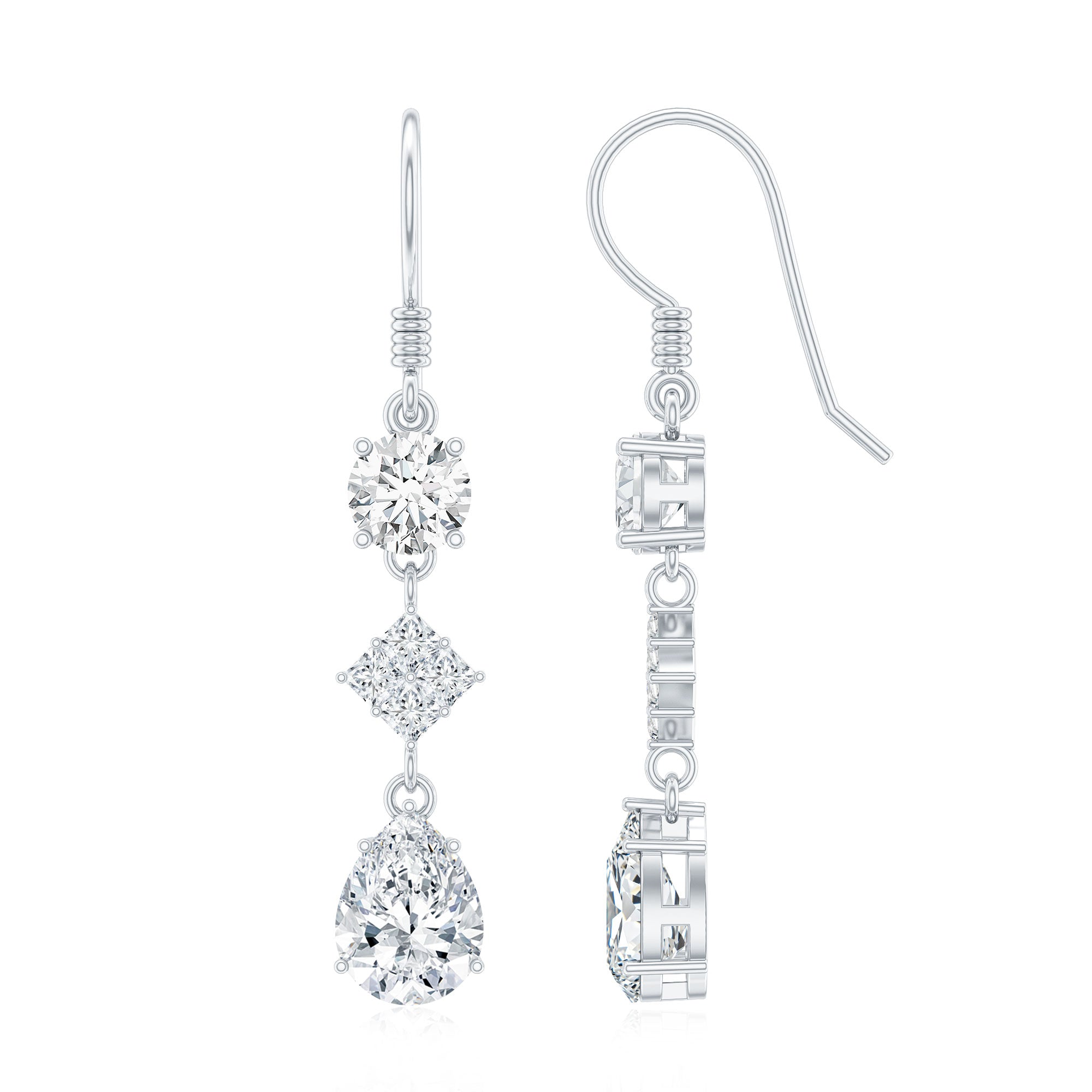 Certified Moissanite Bridal Dangle Earrings with Fish Hook