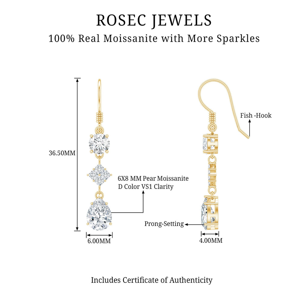 Certified Moissanite Bridal Dangle Earrings with Fish Hook
