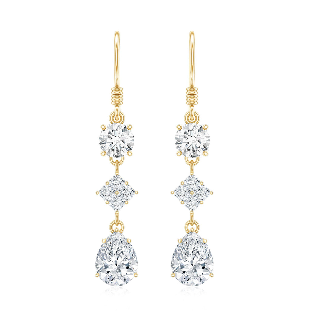 Certified Moissanite Bridal Dangle Earrings with Fish Hook