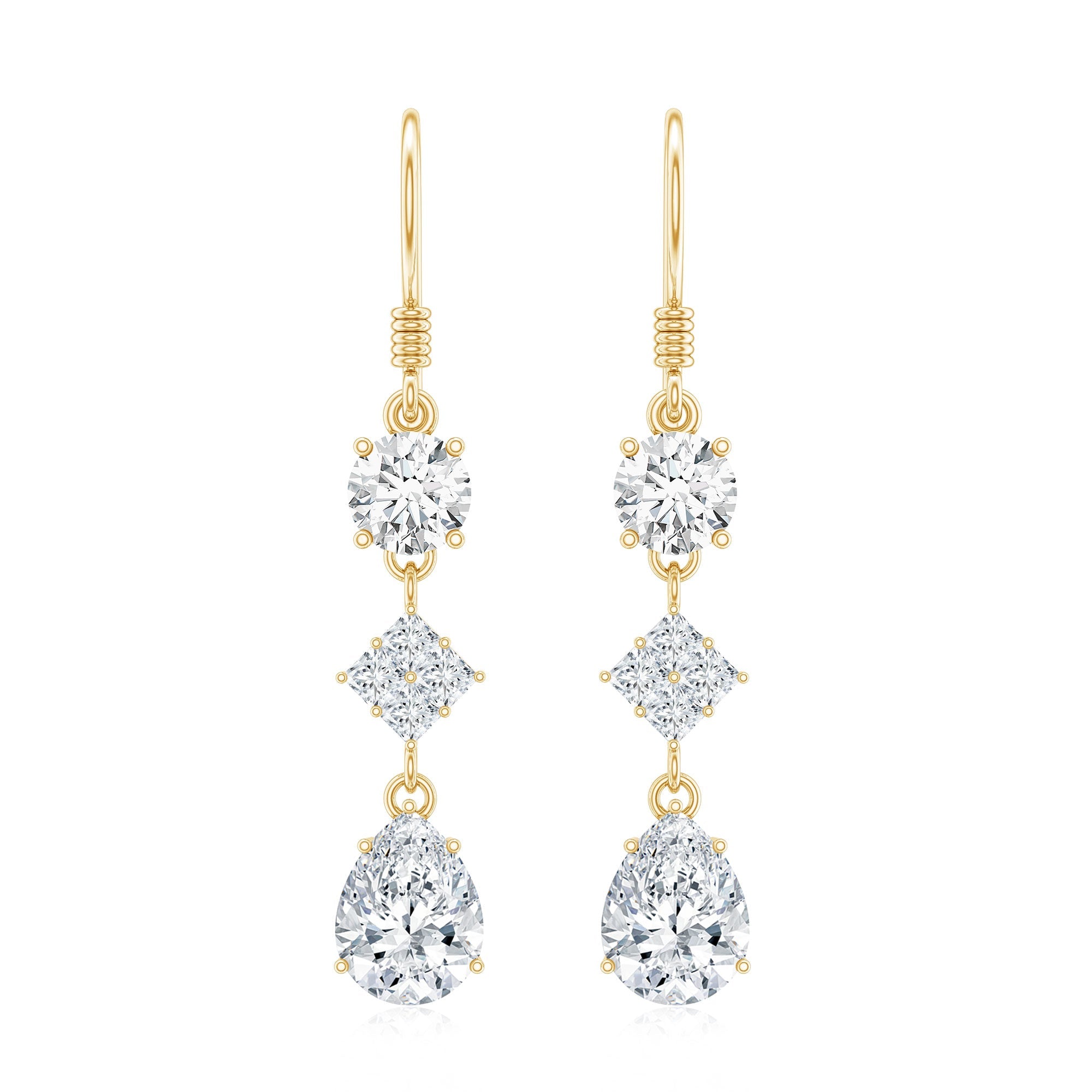 Certified Moissanite Bridal Dangle Earrings with Fish Hook
